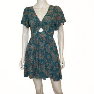 Angie Floral Flutter Waist Cutout Dress Womens SZ M Dainty Dreamy Coquette Fairy